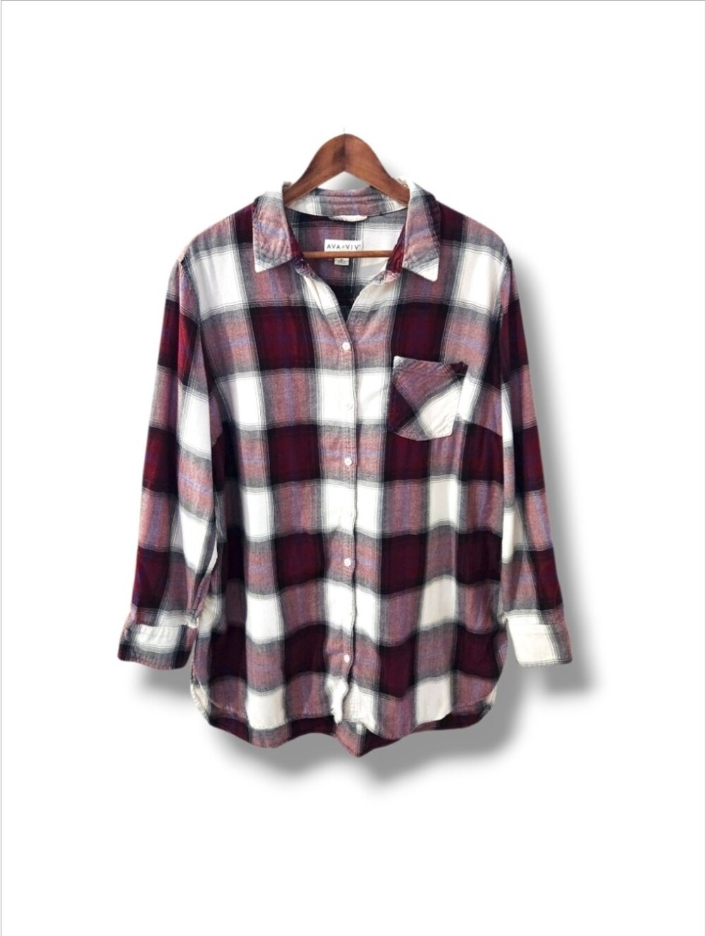 Ava & Viv Plaid Long Sleeve Flannel Button-Down Shirt | 2X
